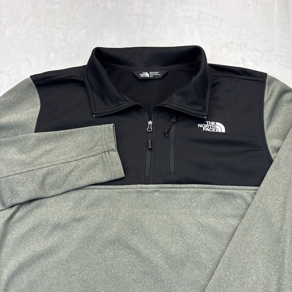 The North Face Quarter Zip Fleece Jacket Mens M Olive Black Softshell